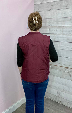 "Me Time" Button Down Vest- Wine