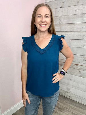 "Soul Searching" Teal V Neck Top