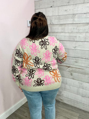 "Fan Of Floral" Bright Floral Print Sweater
