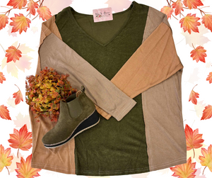 "Take Notes" Olive Colorblock Top