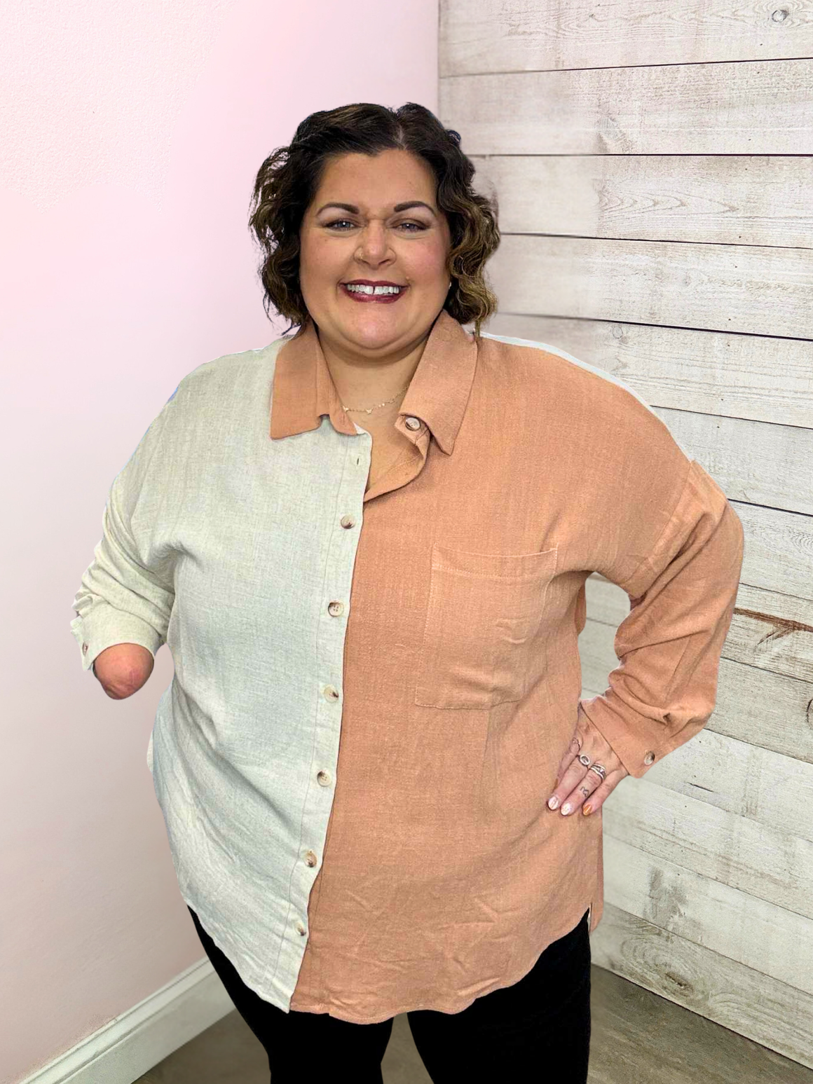 "City Girl" Colorblock Button Down Top