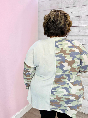 "Hot Take" Camo Colorblock Top