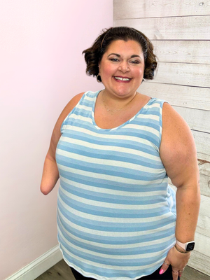 "Made Me Smile" Striped Tank Top- Blue