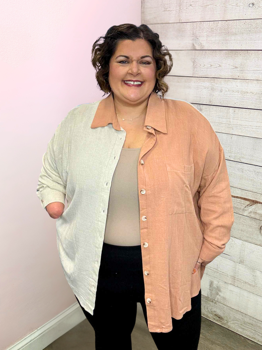 "City Girl" Colorblock Button Down Top