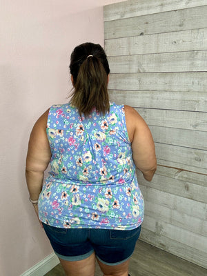 "Back In Action" Lavender Floral Print Sleeveless Lizzy Top