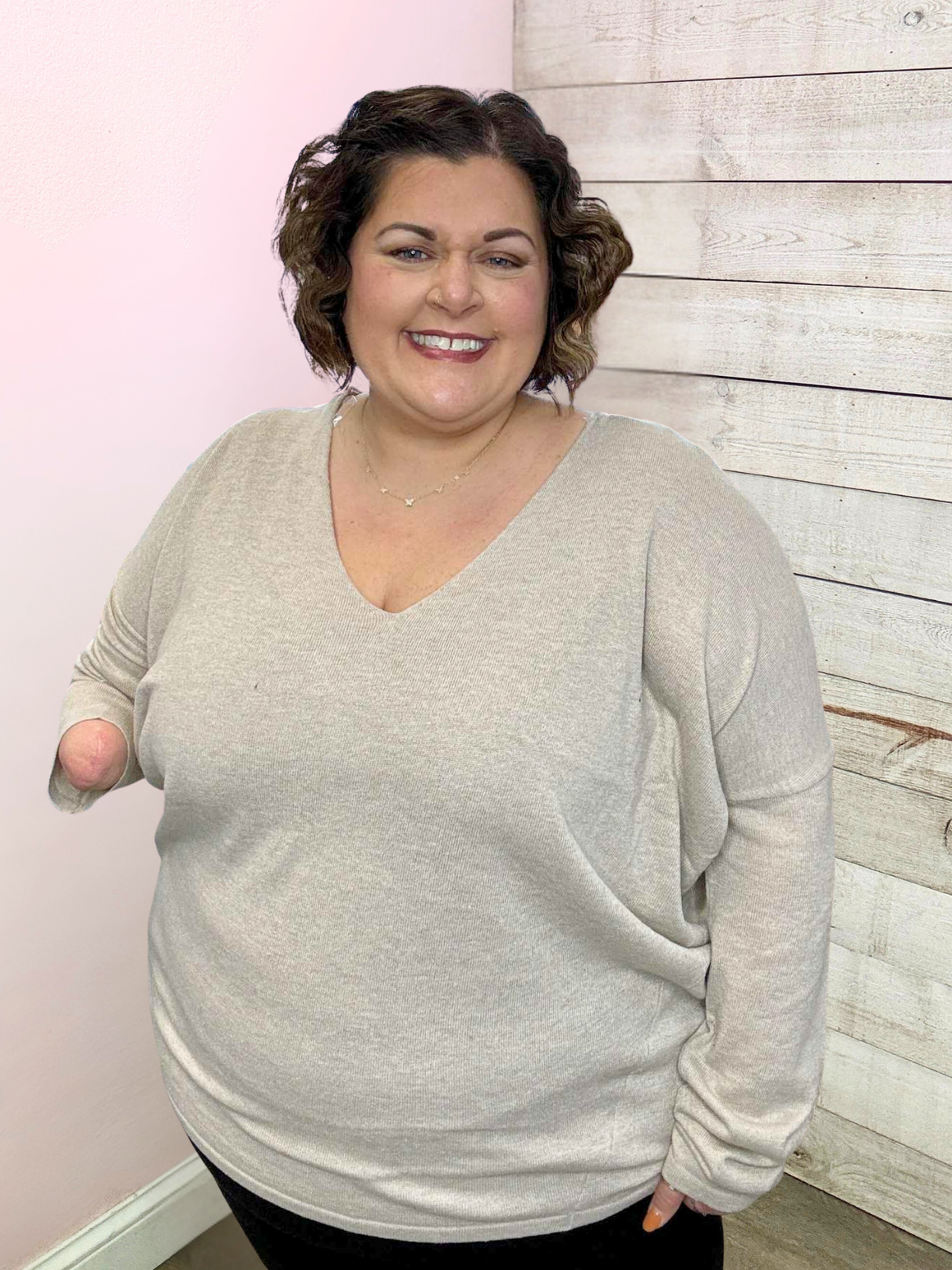 "Until I Found You" Oatmeal V Neck Top