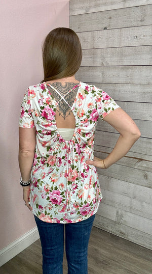 "First Kiss" Floral Open Back Top