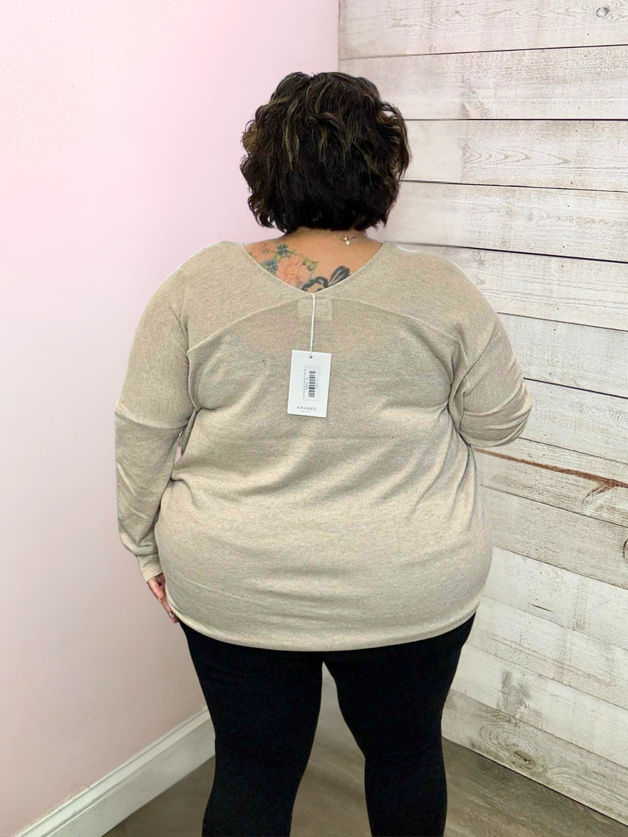 "Until I Found You" Oatmeal V Neck Top