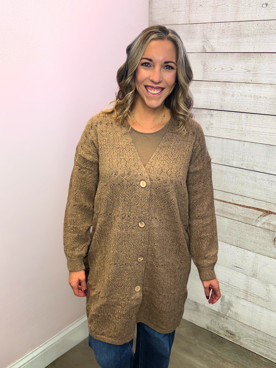 "Cider Sippin" Sweater Cardigan- Brown