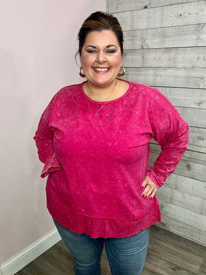 "Dream Come True" Acid Wash Top- Pink