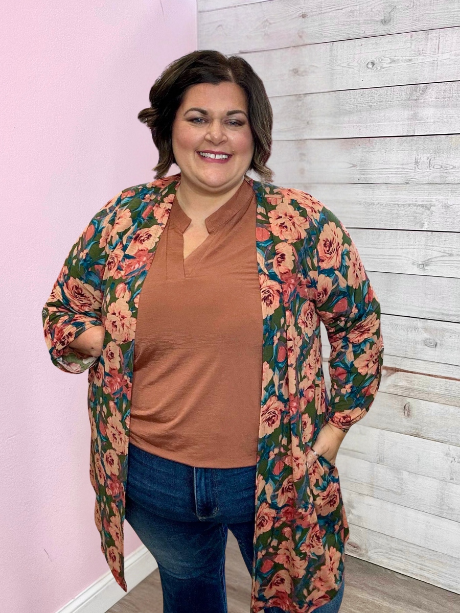 "Canyon Bloom" Olive Floral Lizzy Cardigan