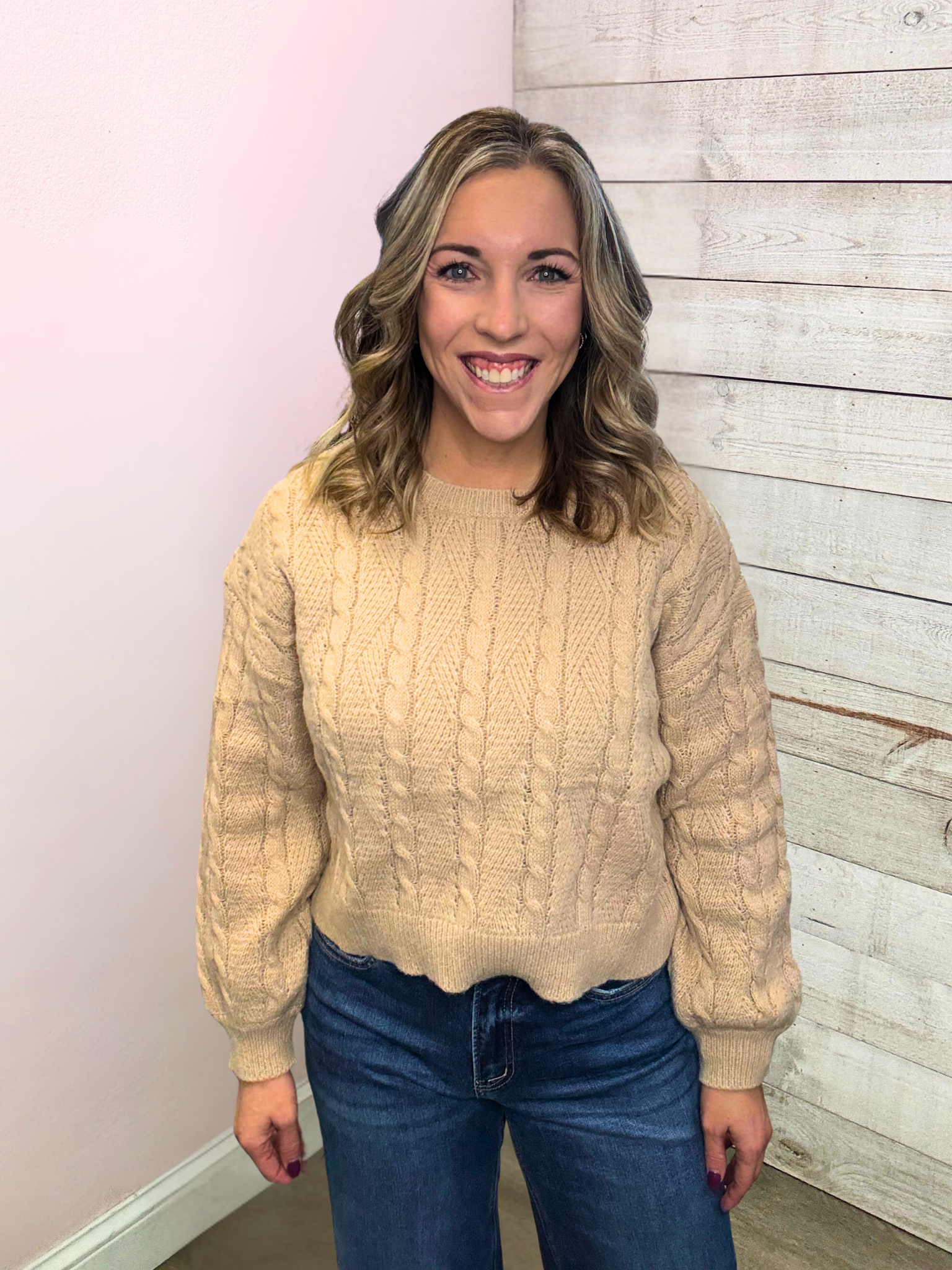 "Dreamy Destination" Taupe Cable Knit Sweater