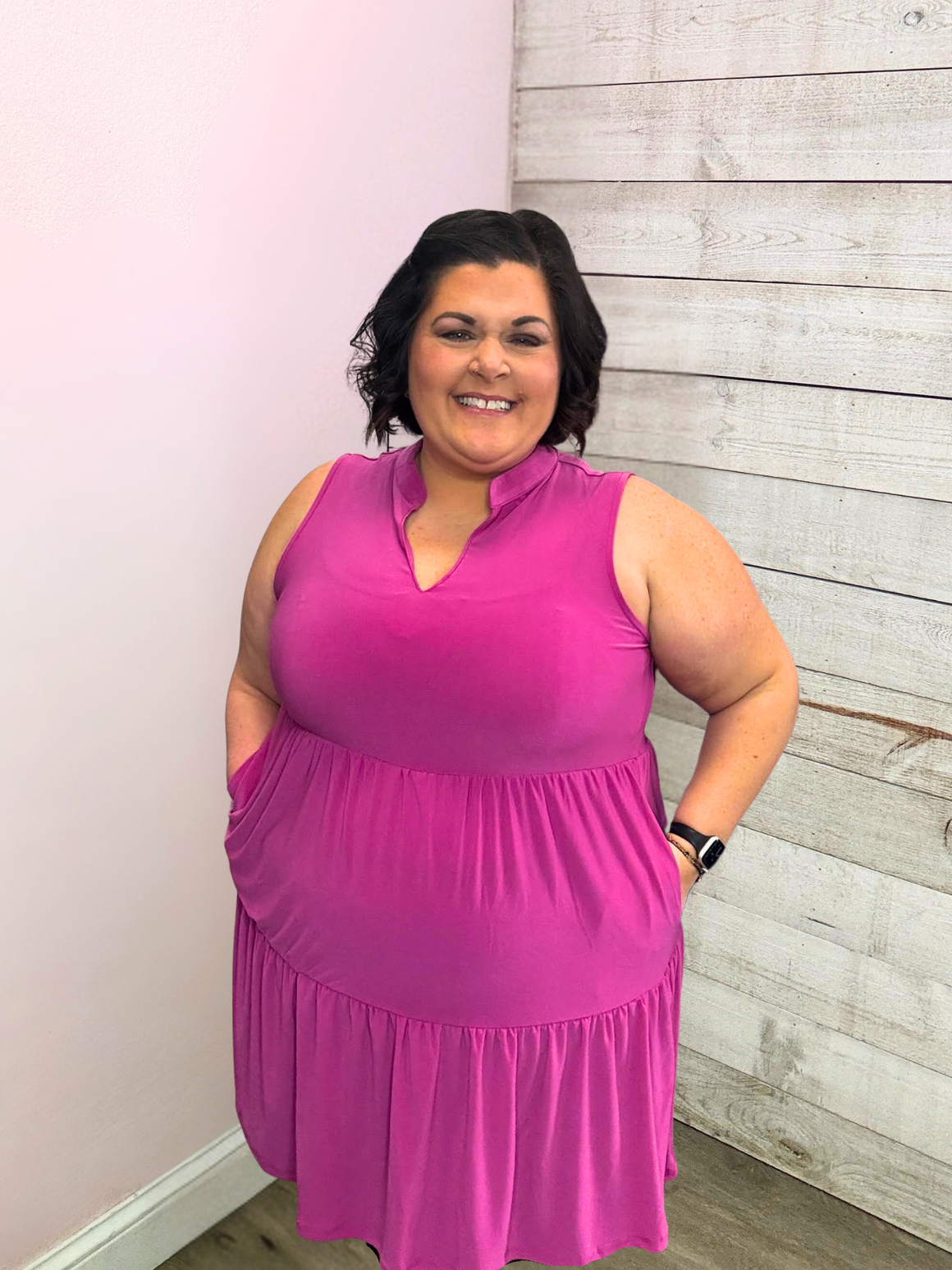 "Charmed" Solid Tiered Lizzy Tank Dress- Magenta