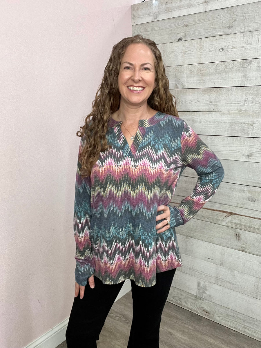 "Cozier Than Ever" Multicolor Chevron Print Top