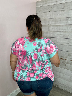 "Show Your Cards" Mint Floral Short Sleeve Lizzy Top