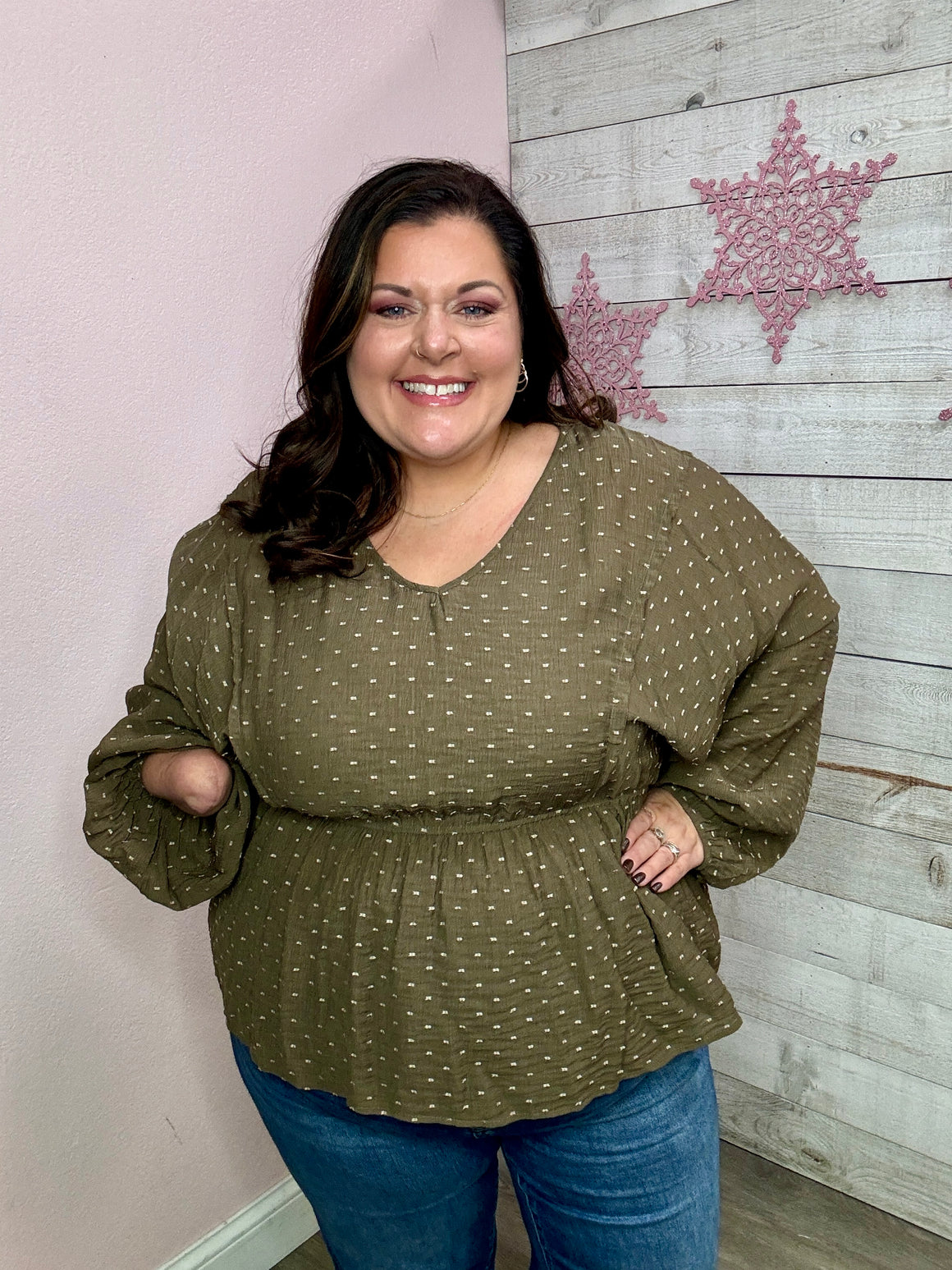 BF "Loving You" Crinkle Olive Top