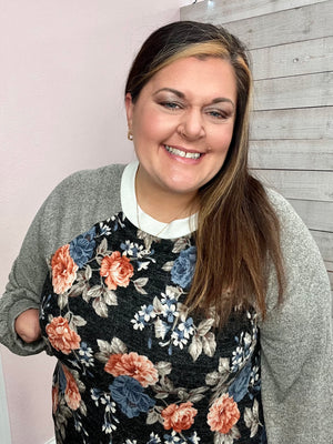 "Falling In Love" Floral and Grey Top