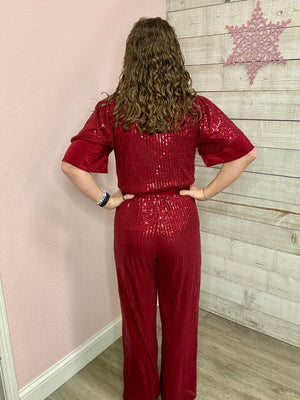 "Dance All Night" Red Sequin Jumpsuit *FINAL SALE*