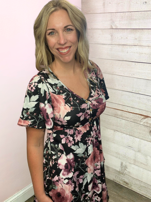 "Meadow Charm" Black Floral Dress