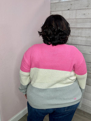 "Warm Winter" Pink/Grey Colorblock Sweater