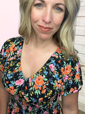 "Feeling Glam" Black Floral Dress