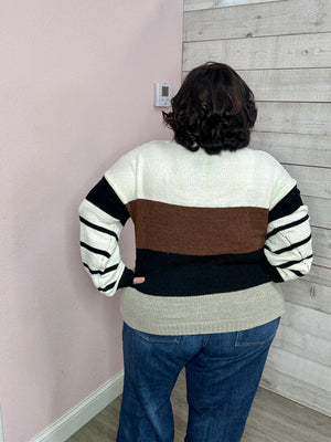 "Toasty Charm" Brown/Black Colorblock Sweater *FINAL SALE*