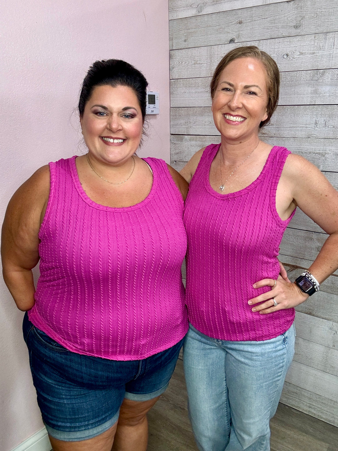 "Call Me Cute" Textured Tank- Pink