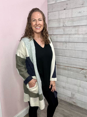 "Cozy Love" Colorblock Long Cardigan