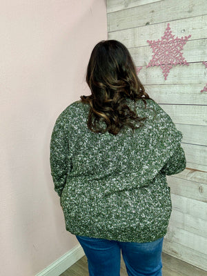 "Wintery Dreams" Marled Sweater Cardigan- Forest