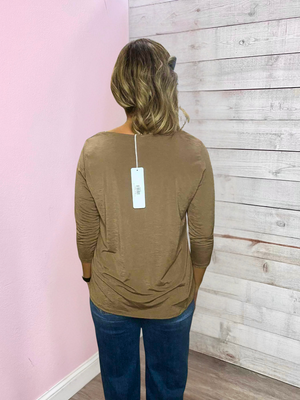 "Fall Essential" Solid Round Neck Top- Mocha