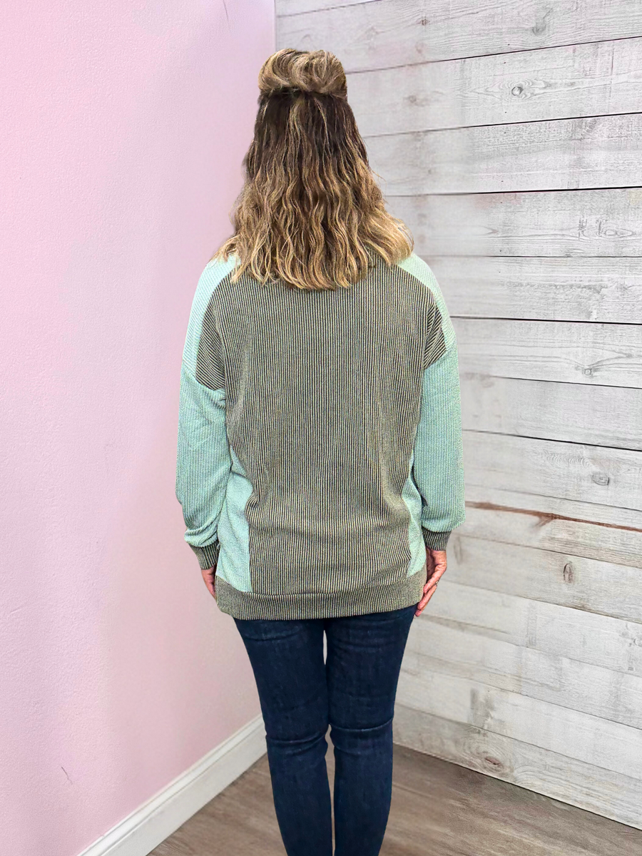 "Falling Fast" Sage Ribbed Top
