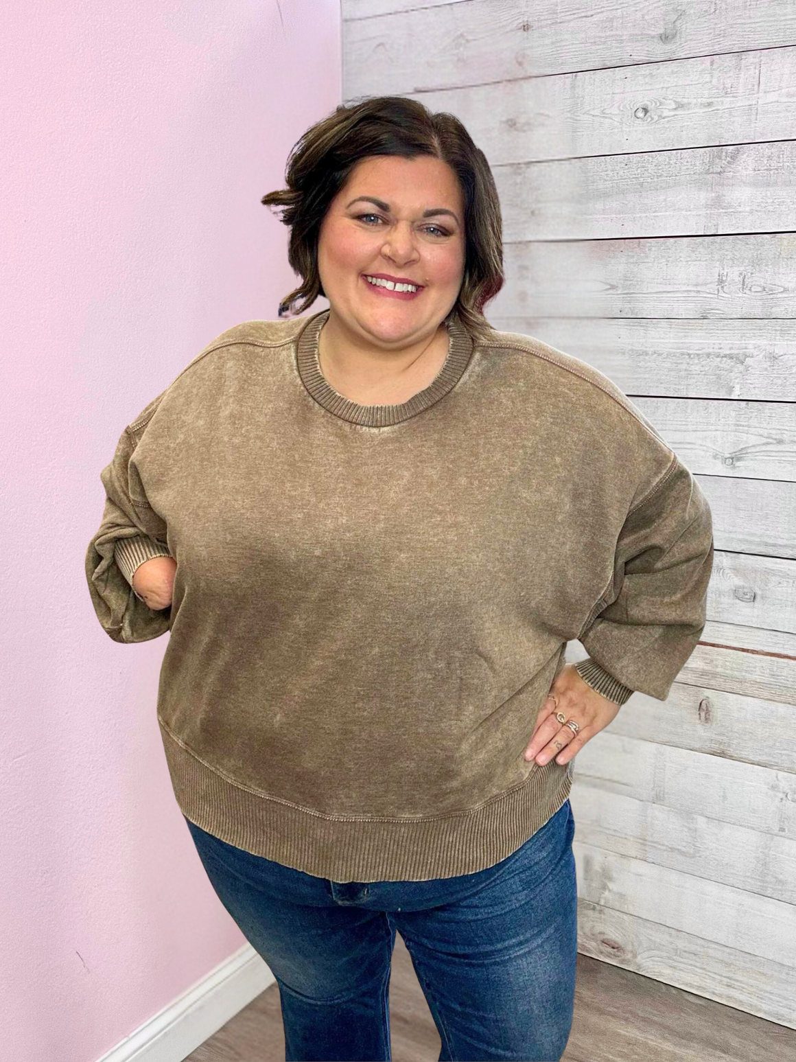"Cozy Classic" Acid Wash Mocha Sweatshirt