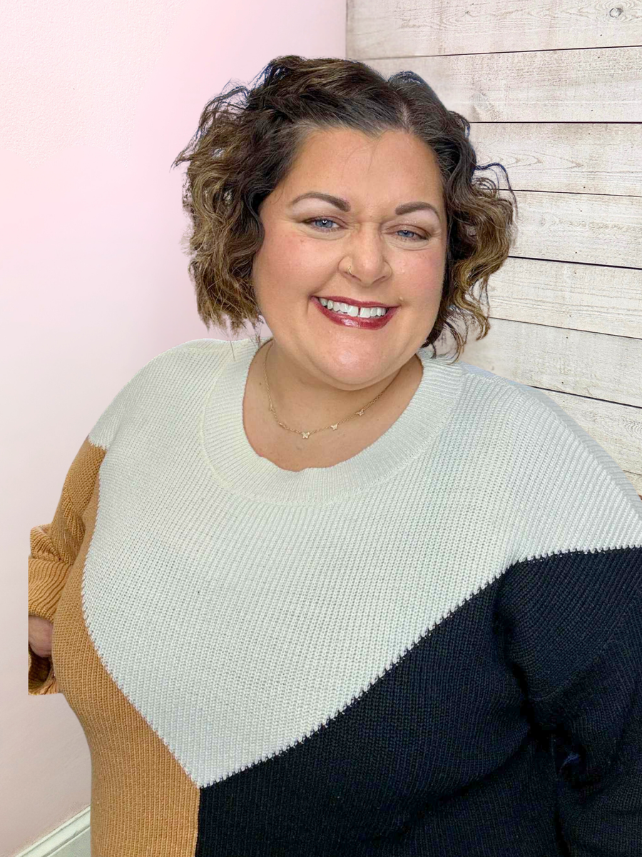 "All With Time" Ivory/Black/Brown Colorblock Sweater