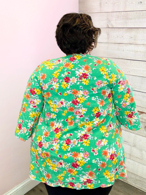 "Coastal Charm" Green Floral Kimono