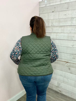 "Casual Fun" Quilted Vest- Olive