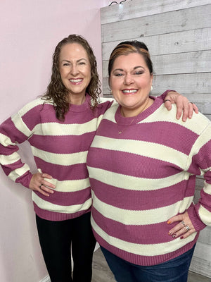 "Win My Heart" Mauve Ivory Striped Sweater