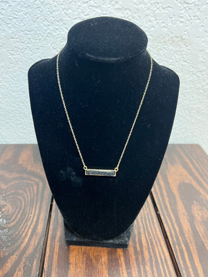 Black Druzy Bar Gold Necklace