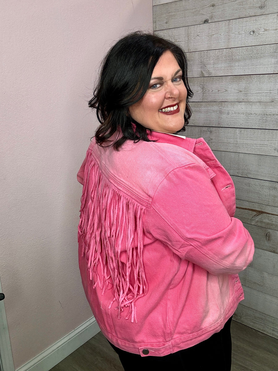 Pink"Countryside" Pink Fringe Denim Jacket