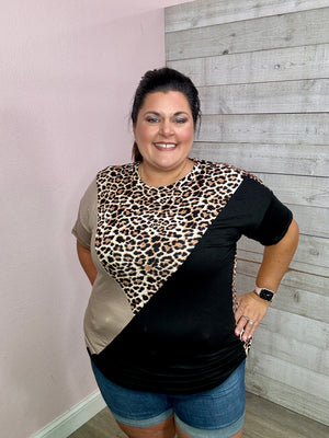 "No Worries" Black/Tan/Leopard Print Top *FINAL SALE*