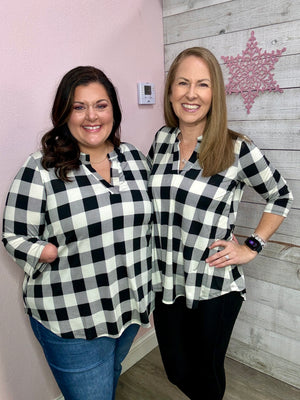 BF "Call You Later" Buffalo Plaid Top- Ivory