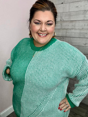 "Feeling Lucky" Green Two-Tone Sweater