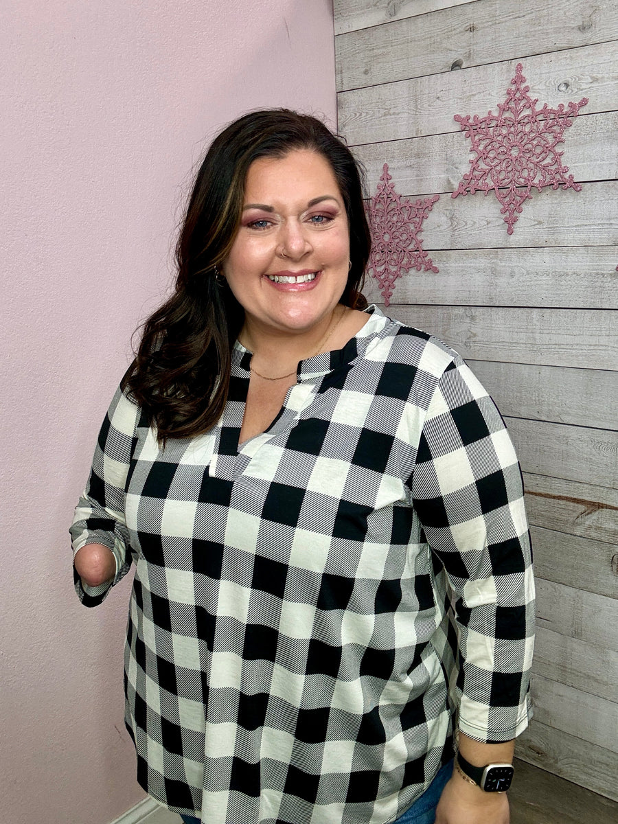 BF "Call You Later" Buffalo Plaid Top- Ivory