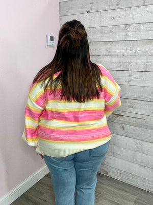 "New To Town" Pink/Yellow Striped Sweater
