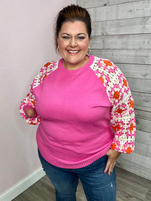 "Room To Bloom" Crochet Sleeve Sweater
