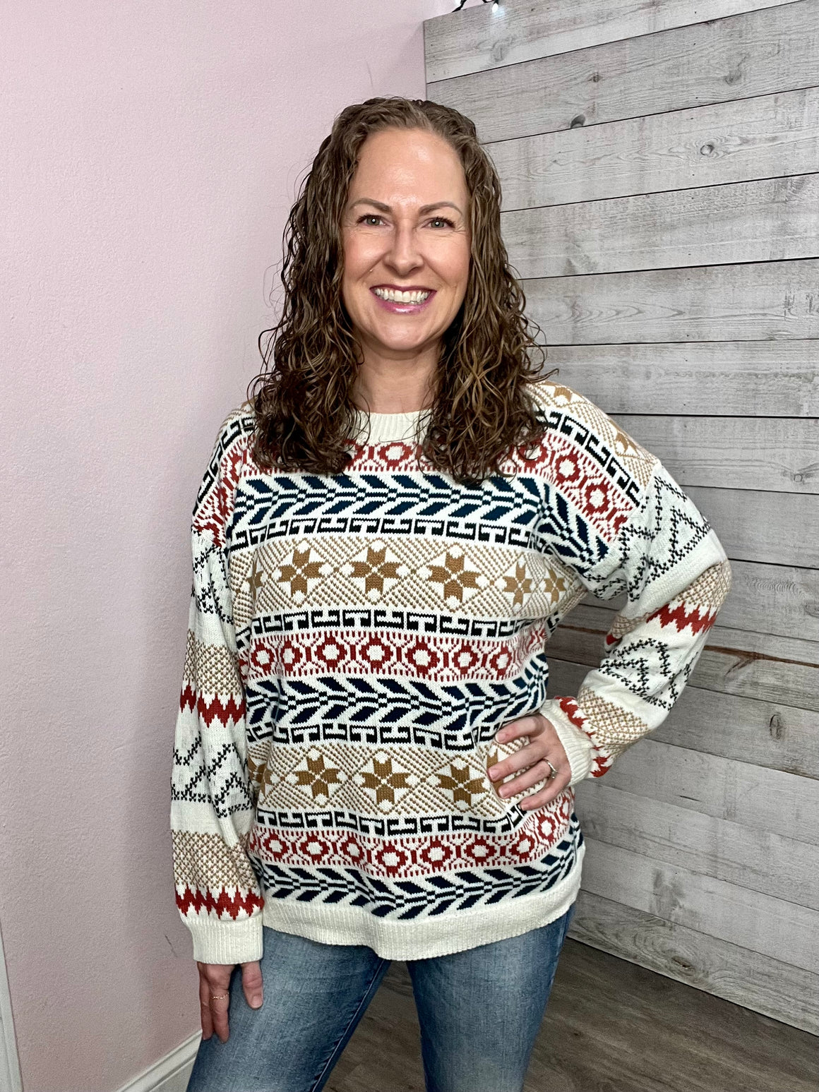 BF "Peace Of Mind" White Aztec Sweater