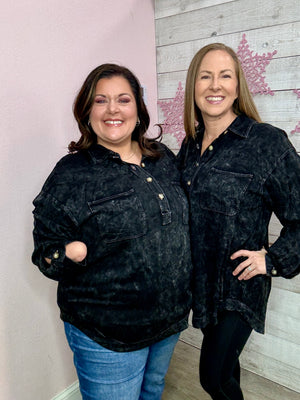 "Mad About You" Black Acid Wash Top
