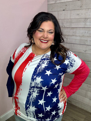 "Red, White, and Blue" American Flag Long Sleeve Top