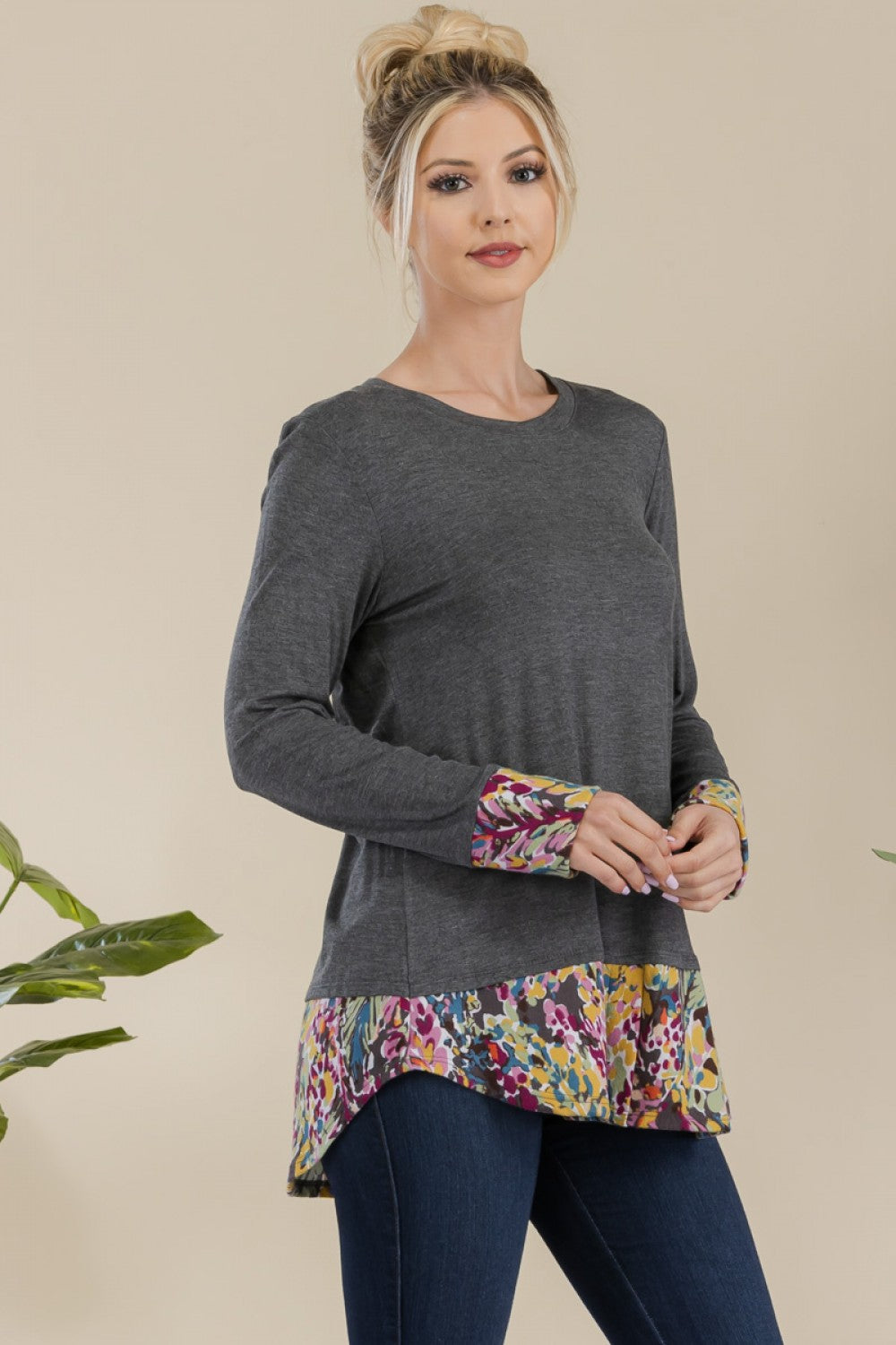 PF "Always Elegant" Charcoal Floral Top