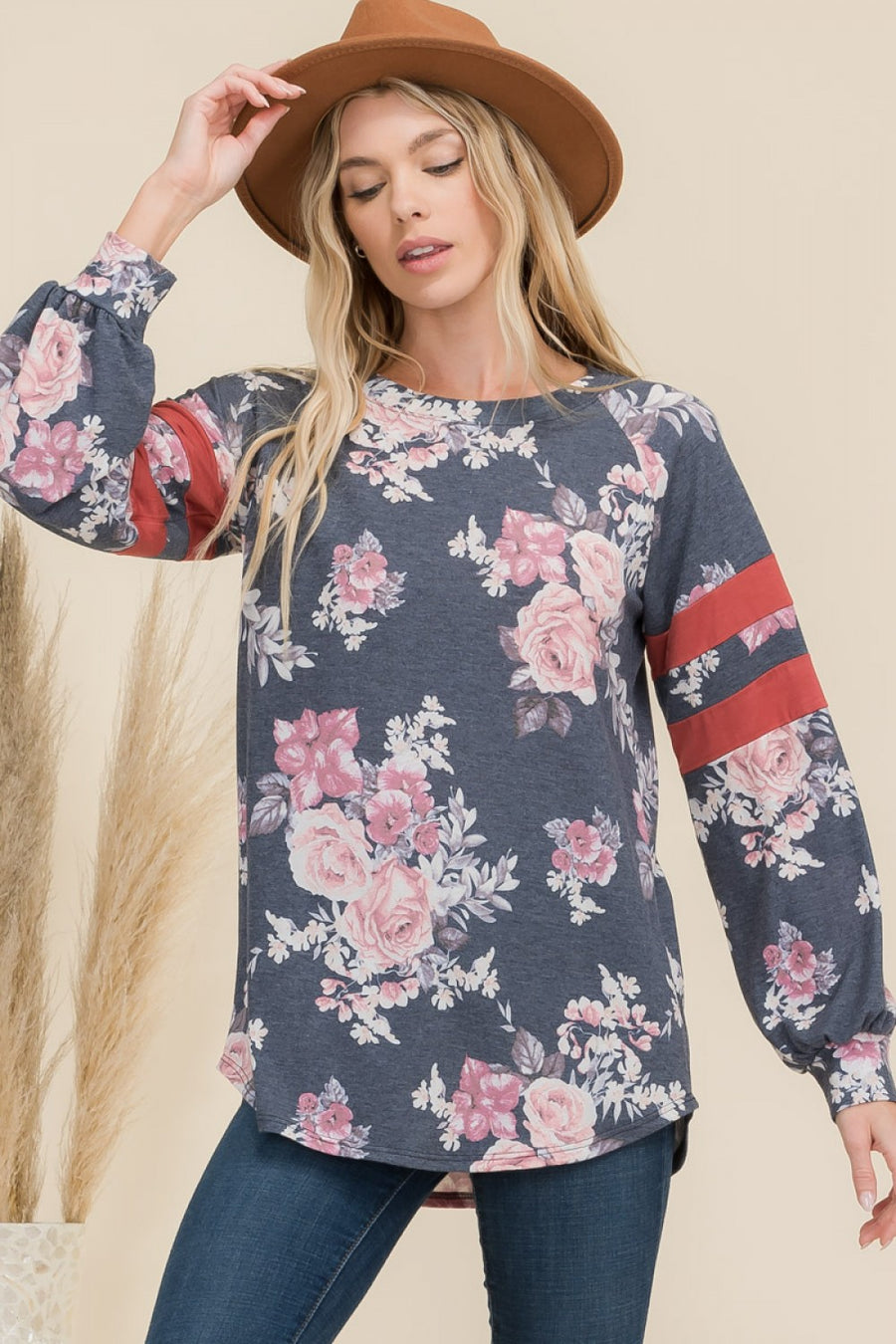 PF "Had To Be There" Floral with Stripe Top
