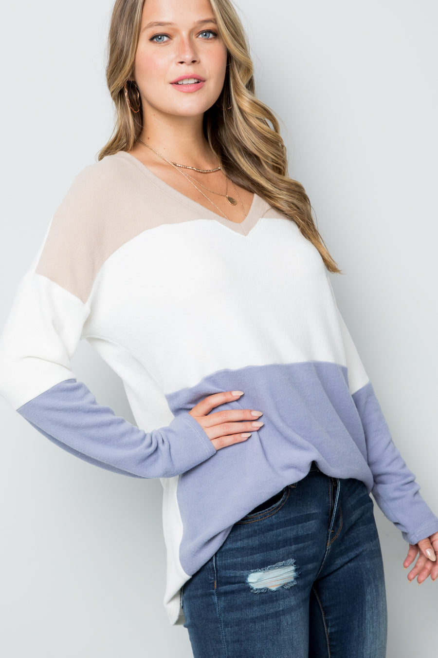 PF "On The Line" Colorblock Top- Blue